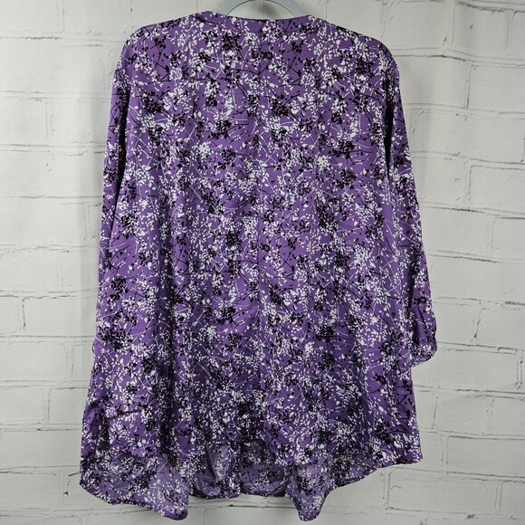 Catherines Purple Floral Blouse Shirt Top Womens 3X Plus 3/4 Sleeve Pretty - Picture 10 of 12